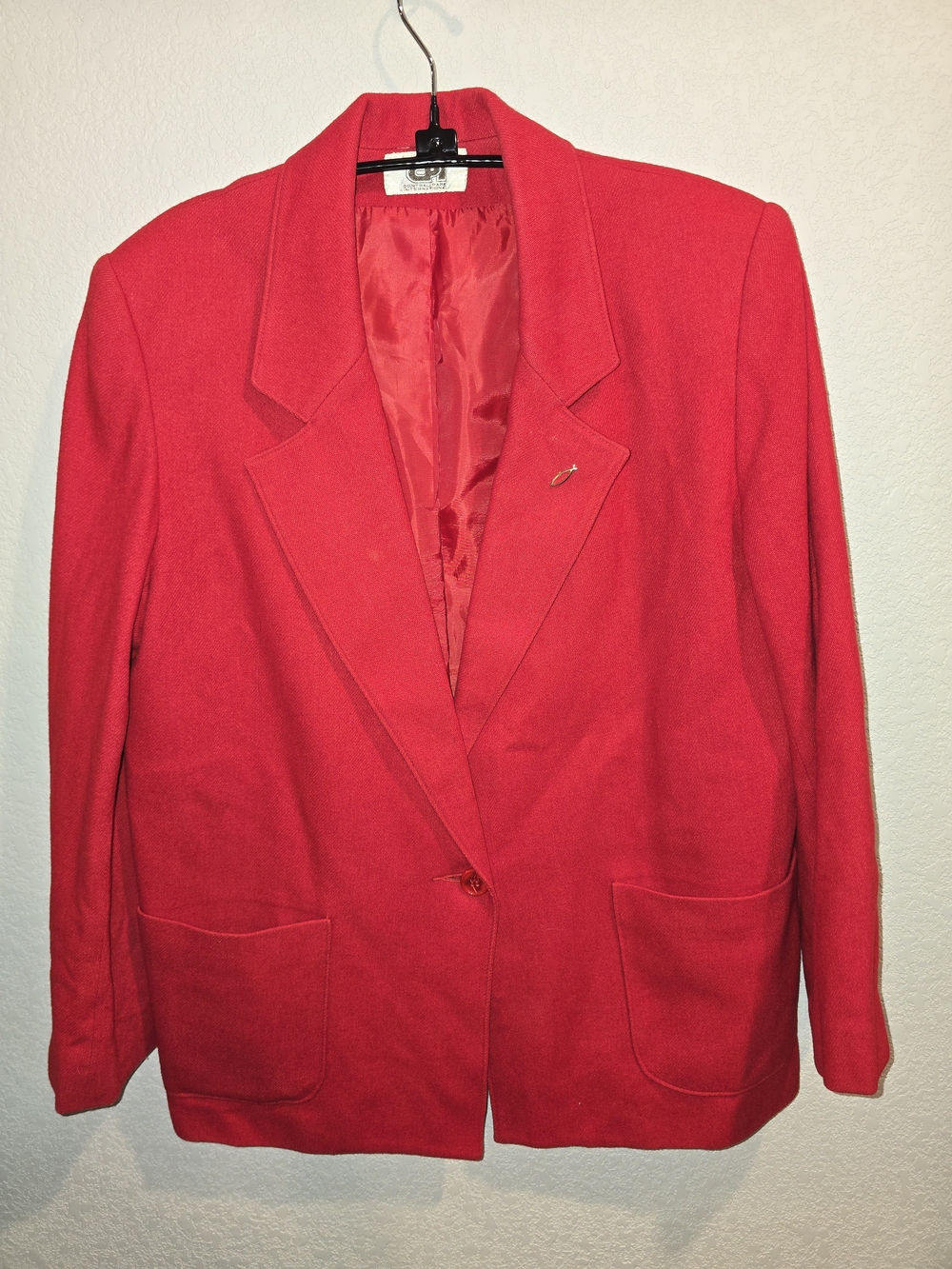 Vintage Central Park International Bright Red Wool Blend Single-Button Blazer Ja